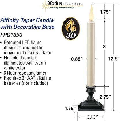 Xodus Innovations FPC1650-4 Battery Operated Flameless 12 inch Taper Candle and Base with 3D Warm White Flickering Flame and 6 Hour Automatic Timer, Pack of 4