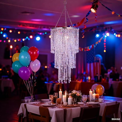 Modern Chrome Beaded Hanging Chandelier (W10.25 x H20”)，3 Tiers Beads Pendant Shade, Ceiling Chandelier Beaded Lampshade with Acrylic Jewel Droplets (Crystal Iridescent)