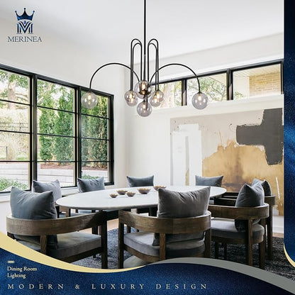 8 Lights Modern Sputnik Chandelier Large Luxury L41” Black Mid Century Smoke Glass Globe Ceiling Pendant Lighting Contemporary for Foyer Staircase Living Dining Room Kitchen