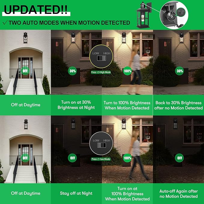 13in Motion Sensor Porch Light, Anti-Rust 100% Aluminum Dusk to Dawn Outdoor Light Fixtures, Exterior Wall Lantern Sconce Lighting Matte Black, Outside Lights for House Wall Mount for Entryway Garage