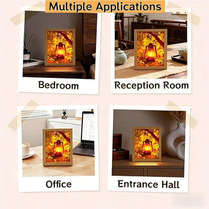 Rechargeable Table Lamp Lighted Painting, Novelty Night Light for Bedroom, Dynamic LED Touch Lamp for Nightstand, 3-Color Dimmable Decorative Light for Home Decor, Gift for Women Kid Mom