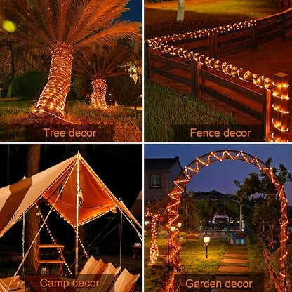 JMEXSUSS Orange Halloween Solar Lights, 66 ft 200 LED Rope Lights Outdoor Waterproof, PVC Tube Orange Christmas String Lights for Halloween Thanksgiving Fall Party Tree Fence Christmas