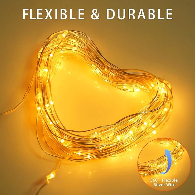 Solar String Lights for Outside, Fairy Lights Outdoor Waterproof, Warm White 2Pack Total 200LED 66Ft 8 Modes Mini Small Solar Powered Lights for Christmas, Garden, Patio, Fence, Balcony
