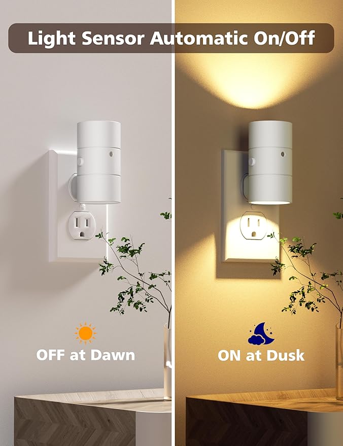 JOFIOS Night Lights Plug Into Wall,3 Color Temperatures LED Night Light Plug in,Dusk to Dawn Sensor,0-100LM Adjustable Brightness,Dimmable Night Lights for Hallway Bathroom Stair Bedroom,White,8 Pack