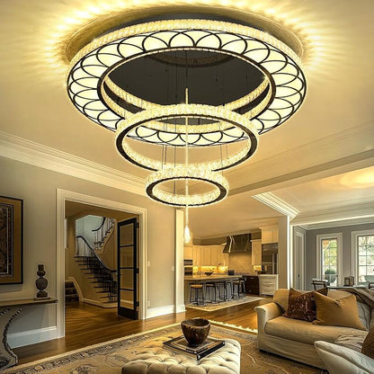 Flashing God Dia 32" Modern Crystal Chandelier Crystal Black Ceiling Light Fixtures LED Flush Mount Ceiling Light for Living Room Bedrooms Dining Room Dimmable 2700k 4500k 6000k