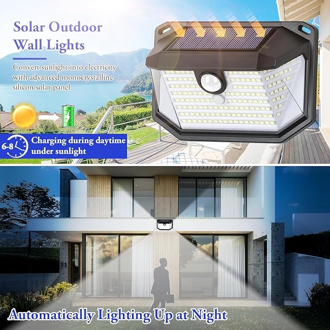 Solar Outdoor Lights, 12-Pack Super Bright 178 LEDs Motion Sensor Wall Light with 270° Wide Angle & 3 Modes, Waterproof Solar Powered Security Light for Patio Garden Garage Front Door
