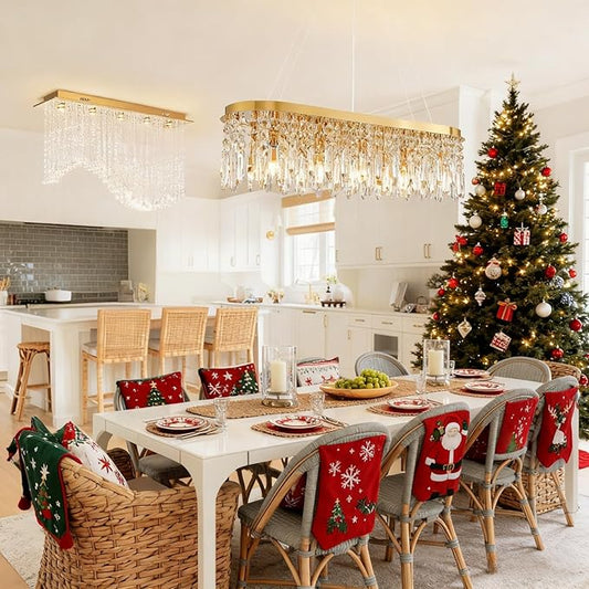Siljoy Rectangular Gold Crystal Chandelier for Dining Room, 10-Light Modern Oval K9 Crystal Raindrop Chandelier Luxury Crystal Island Light for Living Room Kitchen Bar L40'' x W11'' x H10.6''