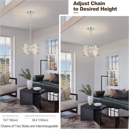 Chrome Crystal Chandelier, 3-Light Morden Dining Room Light Fixture,12.4" Small Round Semi Flush Mount Chandeliers for Kitchen Foryer Entryway Hallway Living Room Bedroom (ETL Listed)