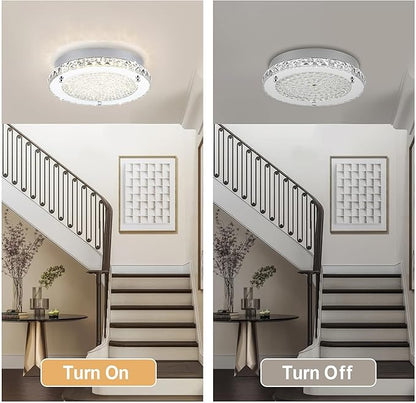 Flush Mount Ceiling Light LED Crystal Ceiling Light Fixture Modern 13 Inch Kitchen Lighting Fixtures Ceiling for Bedroom, Hallway, Porch, Dimmable and 3 Color Change