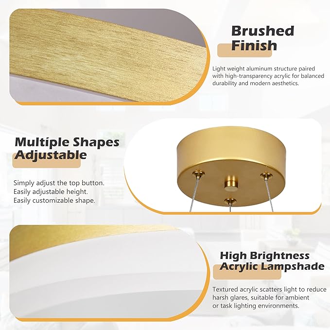 12" Gold Led Ring Chandelier Ring Modern Led Chandelier 3 Pack Modern Pendant Lights Led Pendant Lights Adjustable Height Light Contemporary Light Fixture for Kitchen Island Dining Room