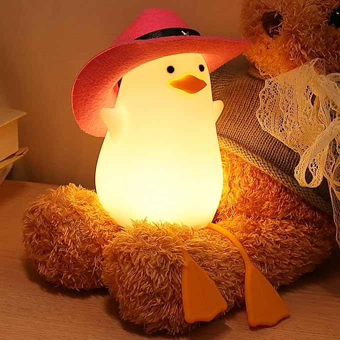 Anywin Cute Benson Ducks Night Light, Squishy Touch Silicone Animal Nursery Bedside Lamp, Dimmer & Rechargeable, Birthday Gift for Boys, Girls, Teens (Pink Duck)