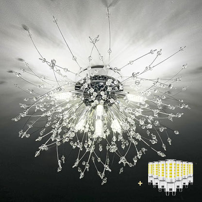 Chandeliers Crystal Flush Mount Ceiling Light Modern Sputnik Firework Close to Ceiling Lamp LED Flower Ceiling Light Fixtures for Dining Room Bedroom Kitchen Island Entryway Foyer 7 G9 Bulbs Included