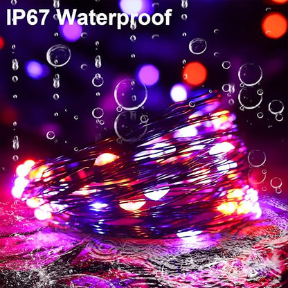 Halloween Decorations Outdoor Lights, Solar String Lights Purple Orange IP67 Waterproof 2 Pack Total 200 LED 66FT 8 Modes Fairy Lights, Outside Fall Decor for Tree, Garden, Patio, Fence, Lawn