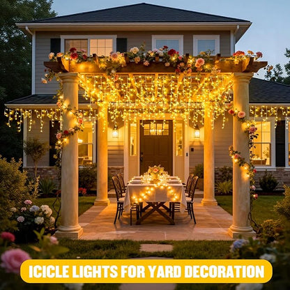 JMEXSUSS 38.8FT Icicle Lights for Outside, 400 LED Icicle Christmas Lights Outdoor Indoor Plug in, Warm White String Lights for Christmas House Patio Party Fireplace Holiday Decorations