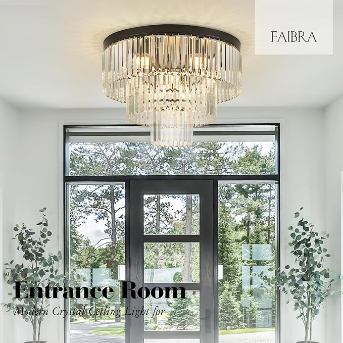 21.65" Black Crystal Ceiling Light 10-Light Modern Crystal Ceiling Light Fixture 3-Tier Luxury K9 Crystal Ceiling Light,for Dining Room Kitchen Island Living Room Bedroom