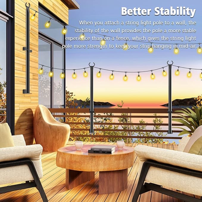 Beizelte 2 Pack 5Ft String Light Poles,Outside String Lights,Outdoor Light Poles,Metal Poles Stand for Patio,Backyard,Deck