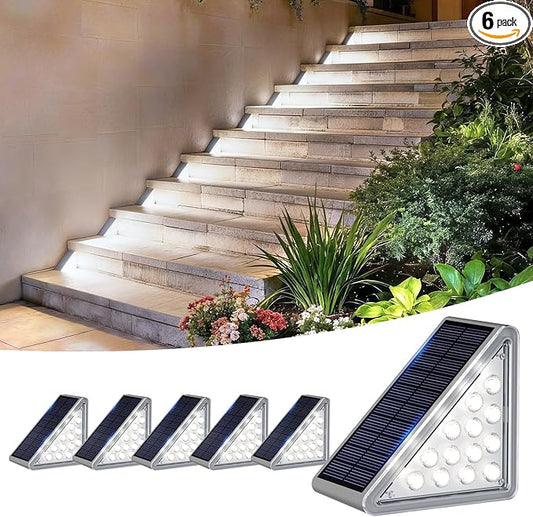 Solar Step Lights Outdoor Waterproof IP65,Cool White Solar Stair Lights, Outdoor Light Decor for Stair, Deck, Step, Porch and Outside Patio, 6 Pack