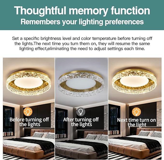 ZGLAOJT Gold Led Flush Mount Ceiling Light Modern 40w 3000k-6000k Light Fixture 15.7inch Bathroom Round Ceiling Lamp for Kitchen Bedroom Entryway Hallway Living Room.