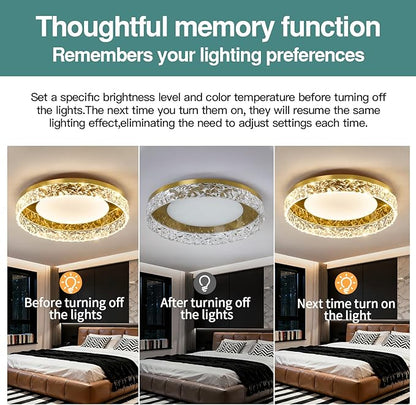 ZGLAOJT Gold Led Flush Mount Ceiling Light Modern 40w 3000k-6000k Light Fixture 15.7inch Bathroom Round Ceiling Lamp for Kitchen Bedroom Entryway Hallway Living Room.