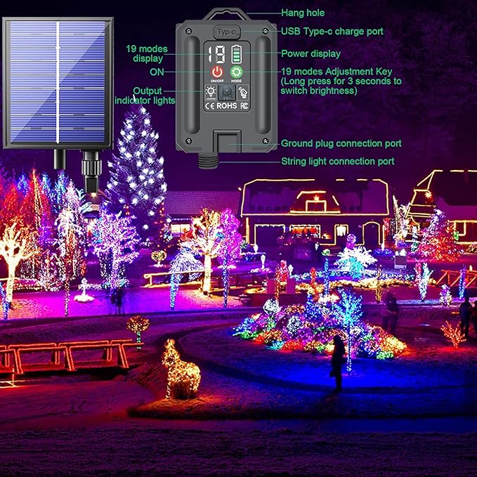 New Upgraded Solar Christmas String Lights Outdoor Waterproof 2 Pack Total 144ft 400 Led Solar & USB Rechargeable 19 Modes Christmas Tree Lights for Outdoor Indoor Yard Xmas Decorations, Warm White