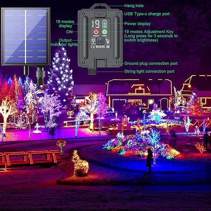New Upgraded Solar Halloween String Lights Outdoor Waterproof, Solar & USB Rechargeable 19 Modes 2 Pack Total 144FT 400 LED Orange Halloween Lights for Yard Patio Garden Christmas Decorations, Orange