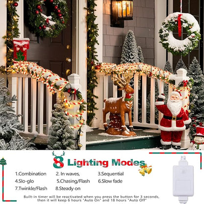 Toodour Christmas Candy Cane Lights, 50ft 360 LED Candy Cane Rope Lights Outdoor with 8 Modes, Connectable, Timer, Waterproof White & Red Christmas Light for Garden Patio Bedroom Party Xmas Decor