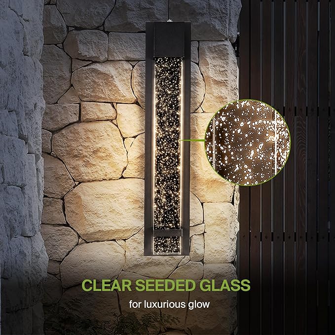 ASD LED 24" Bubble Glass Wall Light Fixture, Outdoor Dusk to Dawn Sconce | 3CCT, Waterproof, Photocell, ETL Listed | 12W 500LM 3000-5000K 120V | Exterior Lantern, Porch Lighting | Black, 4 Pack