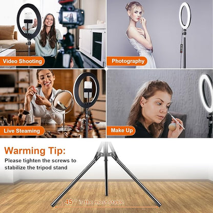10" Selfie Ring Light with 73" Tripod Stand & 1 Phone Holder, LED Camera Ringlight with 48 RGB Colors Modes & Musical Rhythm Mode and 12 Brightness Dimmable for TikTok/Makeup/Photography/Vlog