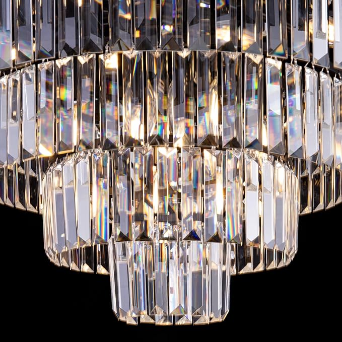 Wellmet Crystal Chandelier, 6-Tier Large Luxury Crystal Chandelier, 31'' Black Crystal Pendant Light for Living Room, Dining Room, Bedroom, Entryway, Hallway, Corridor,