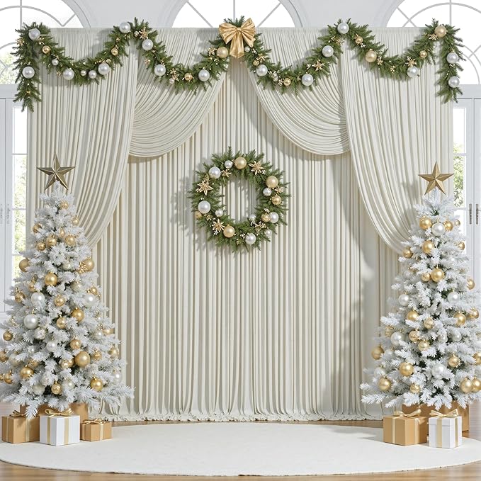 10 ft x 10 ft Wrinkle Free Beige Backdrop Curtain for Parties, 2 Panels 10ft Polyester Beige Photo Backdrop Drapes for Graduation Birthday Wedding Party Stage Curtains