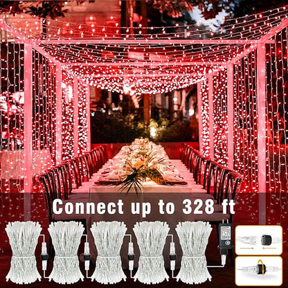 66FT 200 LED Outdoor String Lights, Connectable Christmas Lights Indoor Waterproof with 8 Modes, Plug in Twinkle Fairy Lights Clear Wire for Outside Bedroom Home Garden Wedding Patio Decorations, Red