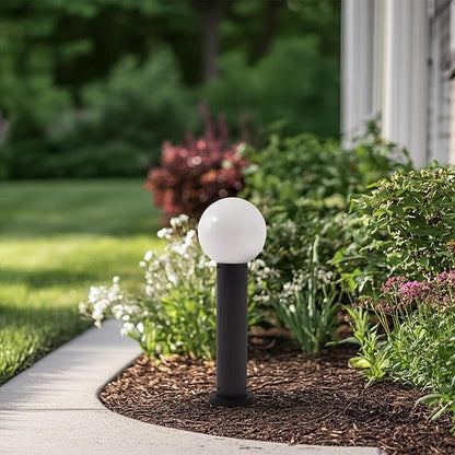 23.6" Outdoor Post Light, Modern Outside Bollard Light with Opal Glass Globe, Black Aluminum Pathway Lamp Post Light for Walkway Driveway Patio Garden, Hardwired, E26 Bulb Not Included