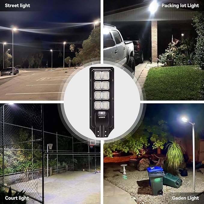 LANGY 2PACK Solar Street Lights Outdoor Lamp 200000 lumens with Remote Control,Dusk to Dawn Motion Sensor,IP66 Waterproof Solar Powered Outdoor Lamp for Parking Lots,Yard,Barn Basketball Court