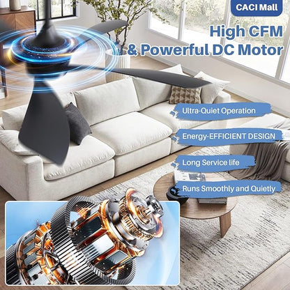 CACI Mall 52 inch Smart Ceiling Fan with Lights, Remote Control, Compatible with Alexa/Google/App, 5 Blades, Dimmable Lighting, Quiet, Indoor/Outdoor Ceiling Fans for Living Room, Bedroom, Patios