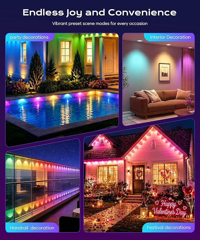 Permanent Outdoor Lights for House,100ft RGB+IC Lights with 16 Million Colors & 50 Scene Modes, App/Remote Control, IP67 Waterproof, DIY Music Sync, for Christmas, Holiday & Party Decor