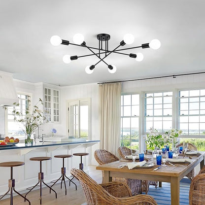 Modern Sputnik Chandelier 8-Light Industrial Ceiling Lights Fixture 32" Black Semi Flush Mount Ceiling Light with E26 Base Sputnik Lights Fixture for Dining Room Bedroom Foyer Hallway Living Room