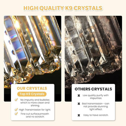 7PM Rectangle K9 Crystal Chandelier Modern Rectangular Pendant Light Fixture for Dining Room Kitchen Island Chrome L40 x W10 x H10