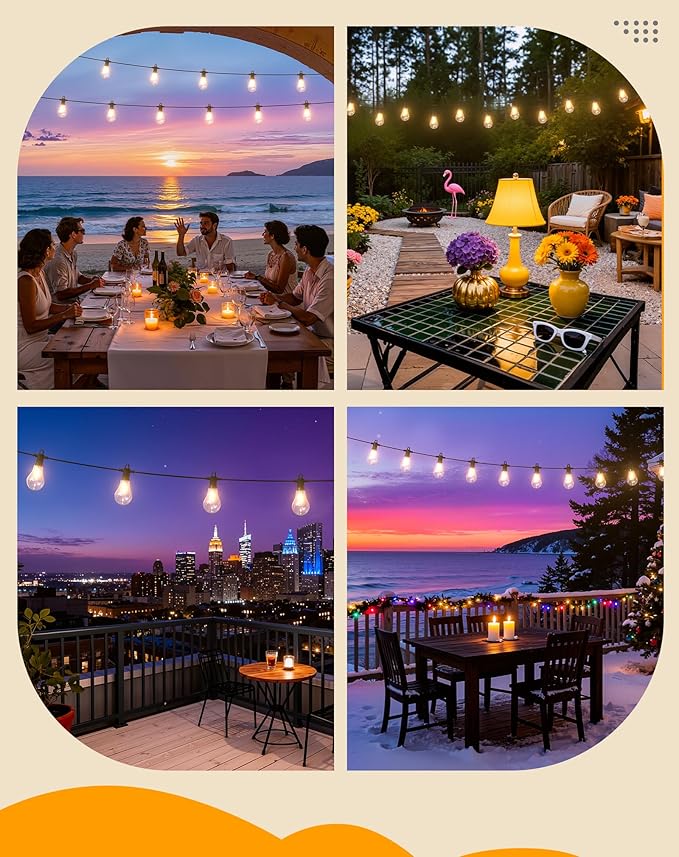 Zuske Outdoor String Lights, 50FT LED Patio Lights with 25+2 A45 Vintage Edison Shatterproof Bulbs, Waterproof Connectable Dimmable Outside Hanging Lights for Backyard Bistro Porch Garden