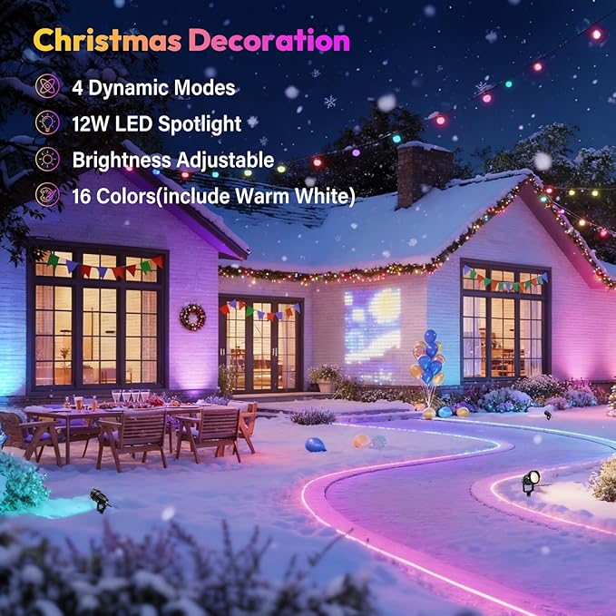 Outdoor Color Changing Landscape Spotlights,12W RGBW Landscape Lighting Waterproof Outdoor Spotlights for Yard Garden Patio Lawn Decorative,6 Packs