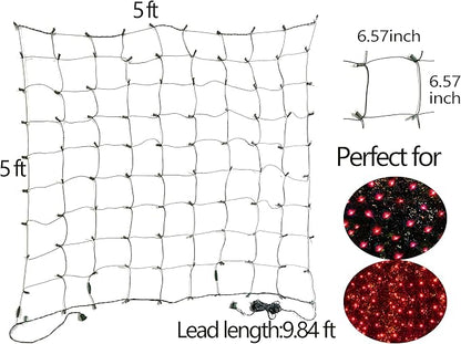 HISHINY LED Red Christmas Net Lights Outdoor,5ftx5ft 100LED Green Wire, Connectable Indoor Outdoor Bush Mesh Net Lights String for Valentines Day Decor,Shrub,Yard,Tree（Red）