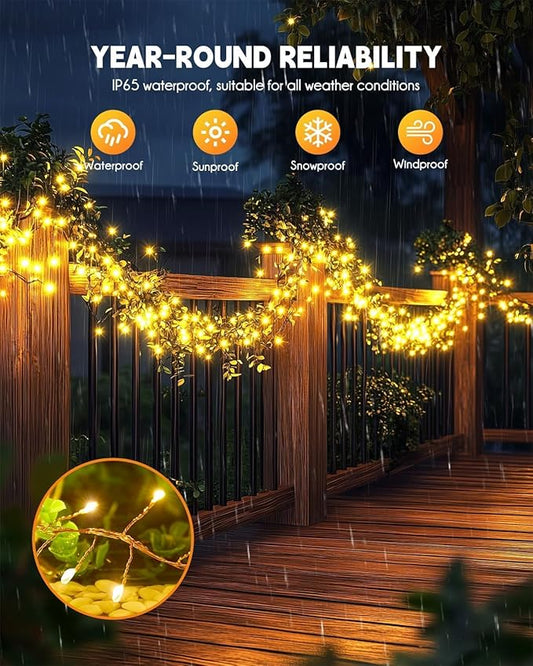 Brightown Solar String Lights for Outside, 2 Packs Total 39.2Ft 480 LED Solar Fairy Lights for Outdoor Waterproof, Firecracker Twinkle Lights with 8 Modes for Patio Party Garden Yard Home, Warm White