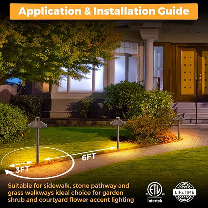 Gardencoin Solid Brass Low Voltage Pathway Lights (6.7'' Shade, 21.9'' Tall), 12V AC/DC Heavy Duty LED Landscape Path Lights Outdoor Wired, Antique Bronze Walkway Lights with Larger Stake, 12-Pack
