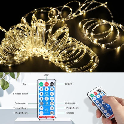 WIND STAR Solar Rope Lights Outdoor, 72FT 200 LED Solar Powered Tube String Lights Decorative with Remote, 8 Modes IP67 Waterproof, for Yard Garden Fence Party Camping Wedding, Warm White