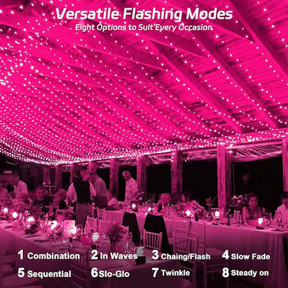 Solar Fairy Lights Pink Outdoor Waterproof,16.4ft 50LED Solar String Lights Pink for Outside 8 Modes 2 Packs for Girls Patio Backyard Garden Deorations Pink