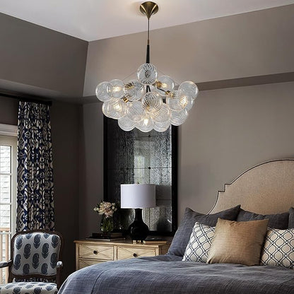 Longree Bubble Ball Glass Chandelier Black and Gold, 24 inches Swirled Blown Glass Globe Cluster Pendant Light Fixture for Bedroom Island Restaurant