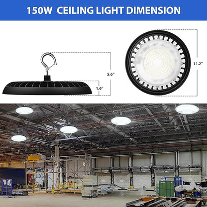 dephen UFO LED High Bay Light 150W, 5000K Plug in Shop Lights, 16,500M LED Garage Ceiling Lights with US Hook, 120VAC High Bay LED Lighting for Workshop Barn Warehouse UL-Listed