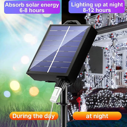 New Upgraded Solar Christmas String Lights Outdoor Waterproof 2 Pack Total 144ft 400 Led Solar & USB Rechargeable 19 Mode Solar Power Fairy Lights for Outside Yard Patio Garden Party Xmas Decor, White