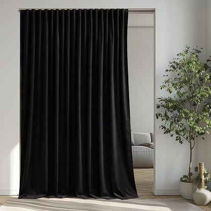StangH Black Blackout Velvet Curtains 96 inches Long Back Tab Thermal Insulated Theater Curtains Heavy Privacy Drapes for Living Room Sliding Door Office, W100 x L96, 1 Panel