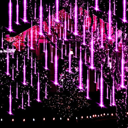Adecorty Halloween Lights Outdoor, Purple Halloween Decorations Meteor Shower Light Christmas Lights Outdoor 8 Tubes 192 LED Falling Rain Dripping Icicle Light for Xmas Christmas Decor Party,UL Plug