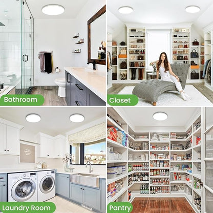 zemty Flush Mount Ceiling Light 9Inch 24W 2400LM Flat Led Lighting Fixture for Ceiling - 3000K 4500K 6000K Selectable - Super Thin & Low-Profile Round Lamp for Bedroom Kitchen Bathroom Garage, 6PACK